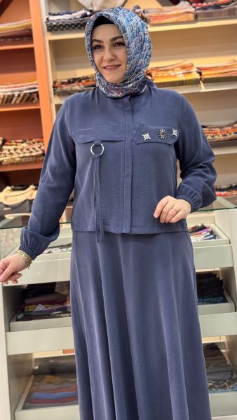 Cep Görünümlü Etekli Takım İndigo/1715