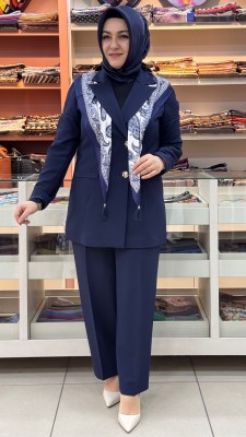 Esswap - Cep Görünümlü Flar Detaylı Blazer Takım Lacivert/275803
