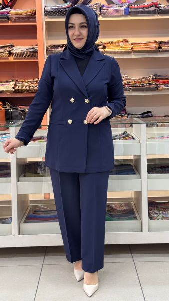 Cep Görünümlü Flar Detaylı Blazer Takım Lacivert/275803