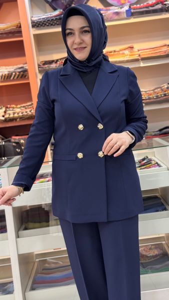 Cep Görünümlü Flar Detaylı Blazer Takım Lacivert/275803