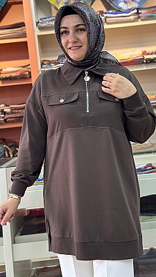 Cep Görünümlü Tunik Kahve/10783 - Thumbnail