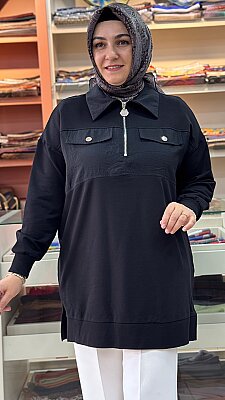 Cep Görünümlü Tunik Siyah /10783 - Thumbnail