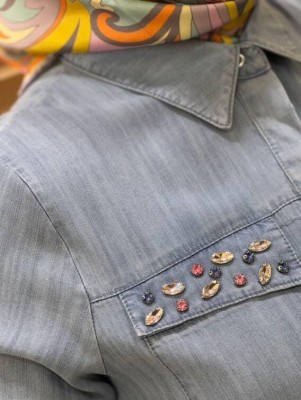 Cep Kapağı Taşlı Kot Tunik Açık Mavi/1480 - Thumbnail