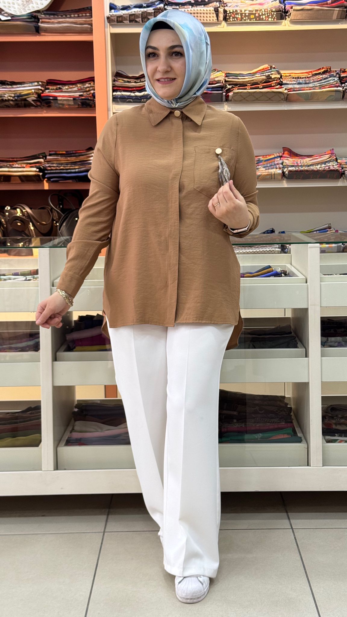 Esswap - Cep Kapağı Tüy Detaylı Tunik Camel/26112