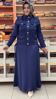 Dua&MisS - Cep Ve Büzgü Detaylı Ceketli Elbise Lacivert/3013