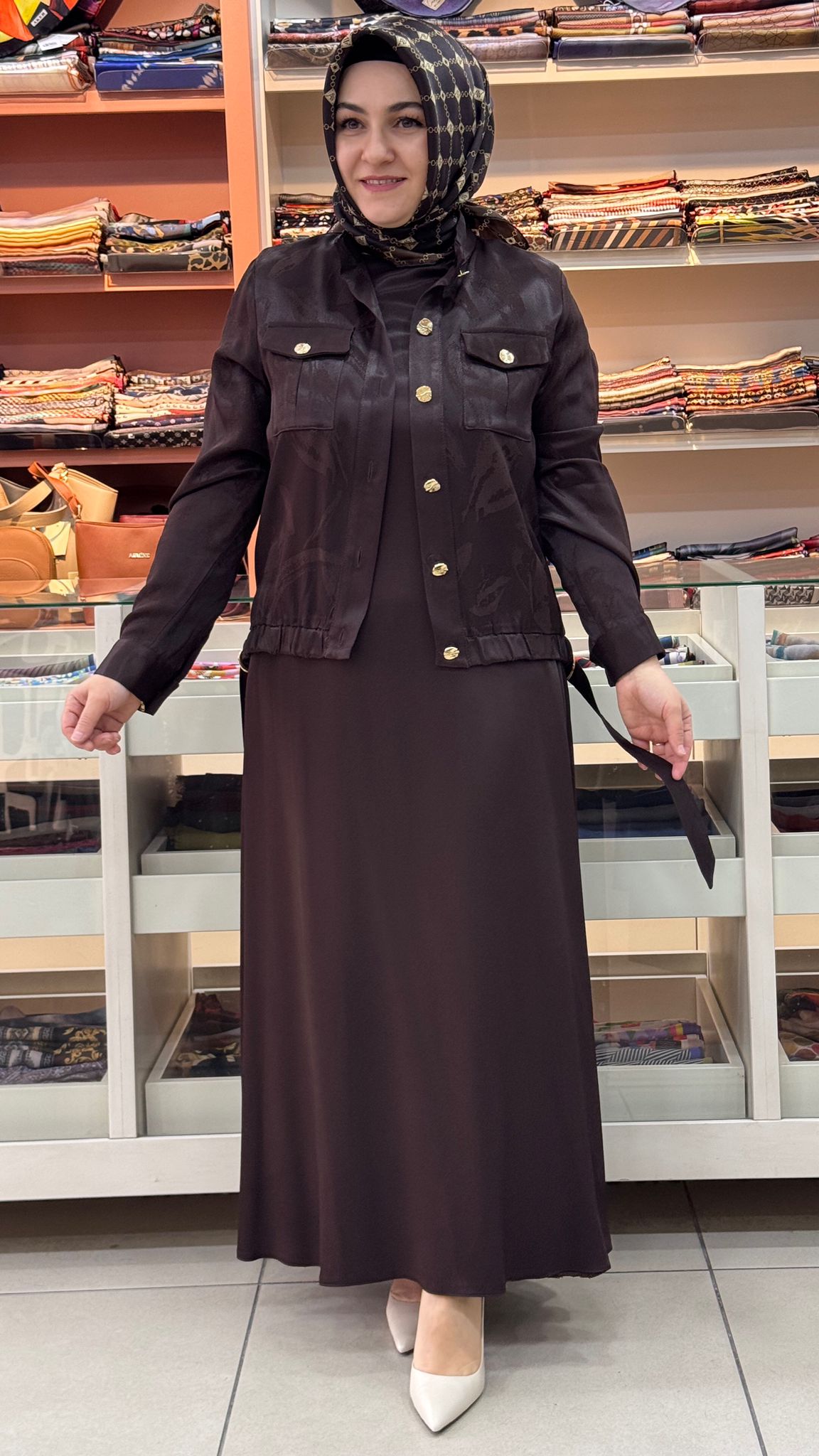 Dua&MisS - Cep Ve Büzgü Detaylı Ceketli Elbise Kahve/3013