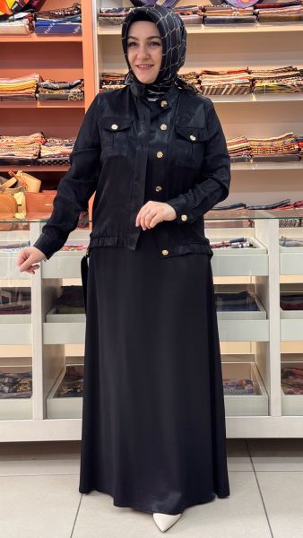 Cep Ve Büzgü Detaylı Ceketli Elbise Siyah/3013