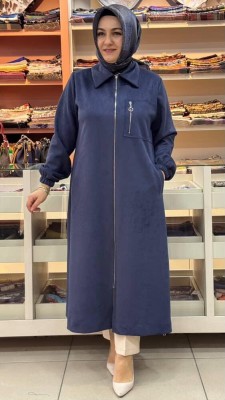  - Cep Ve Fermuar Detaylı Süet Kap İndigo/5525