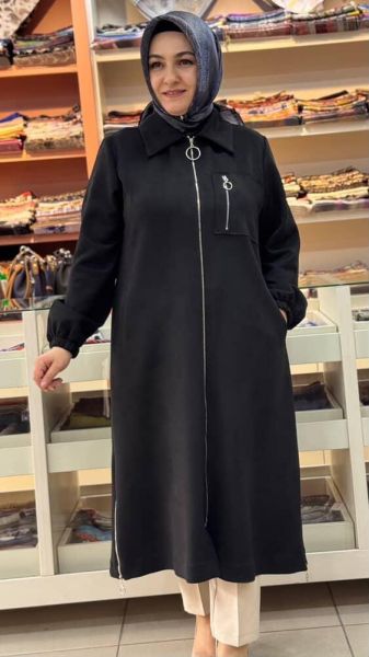 Cep Ve Fermuar Detaylı Süet Kap Siyah/5525