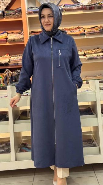 Cep Ve Fermuar Detaylı Süet Kap İndigo/5525