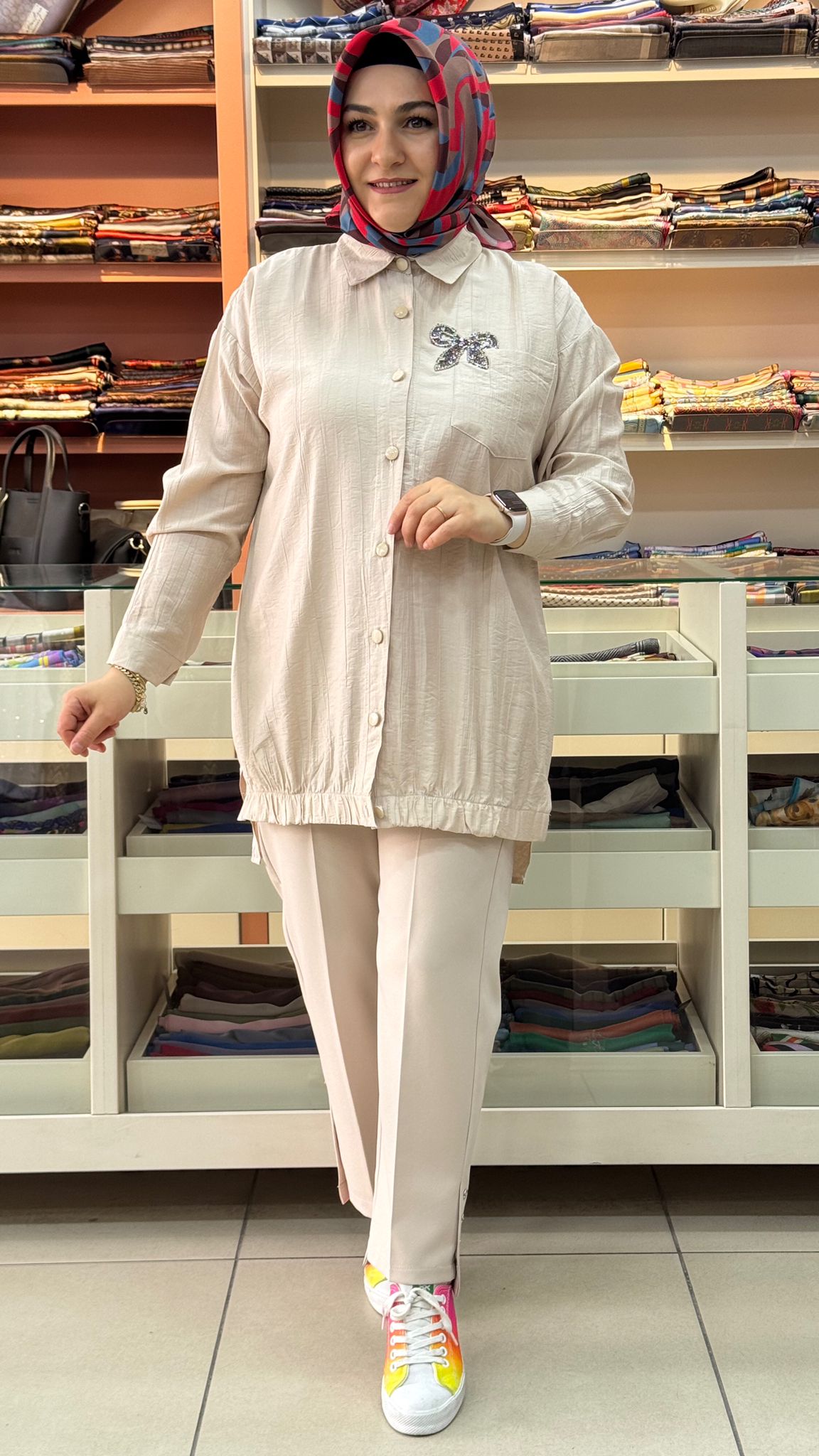 İnza Moda - Cep Ve Taş Detaylı Çilek Kumaş Tunik Taş/1967 