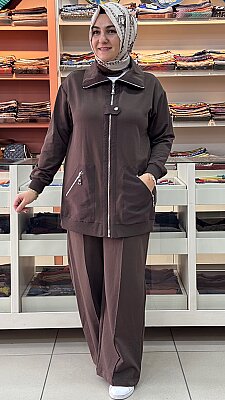 Puane - Cepleri Fermuar Detaylı Takım Kahve/14523