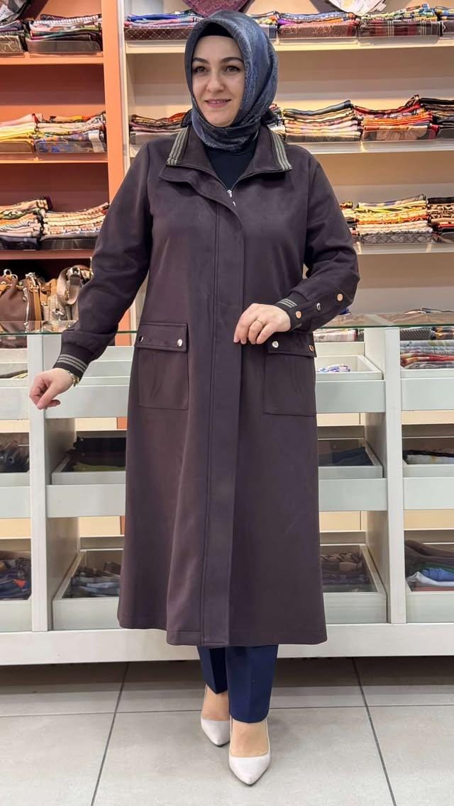 İpekten - Cepli Ribana Detaylı Süet Kap Acı Kahve/5891