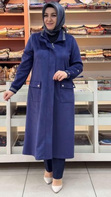 İpekten - Cepli Ribana Detaylı Süet Kap İndigo/5891