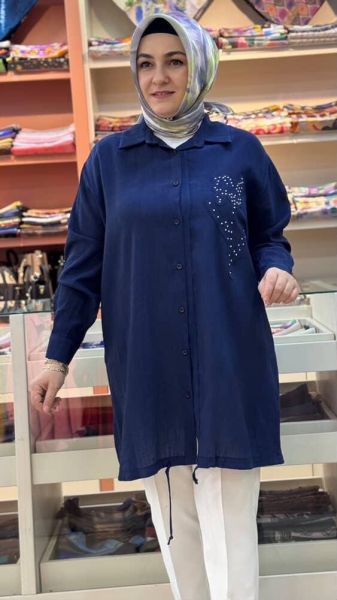 Çiçeği Zımba Detaylı Tunik Lacivert/10519