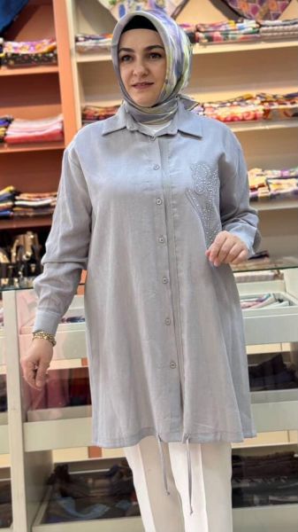 Çiçeği Zımba Detaylı Tunik Gri/10519
