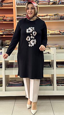 Çiçek Baskılı Tunik Siyah/262912 - Thumbnail