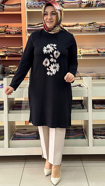 Çiçek Baskılı Tunik Siyah/262912