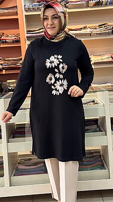 Çiçek Baskılı Tunik Siyah/262912 - Thumbnail