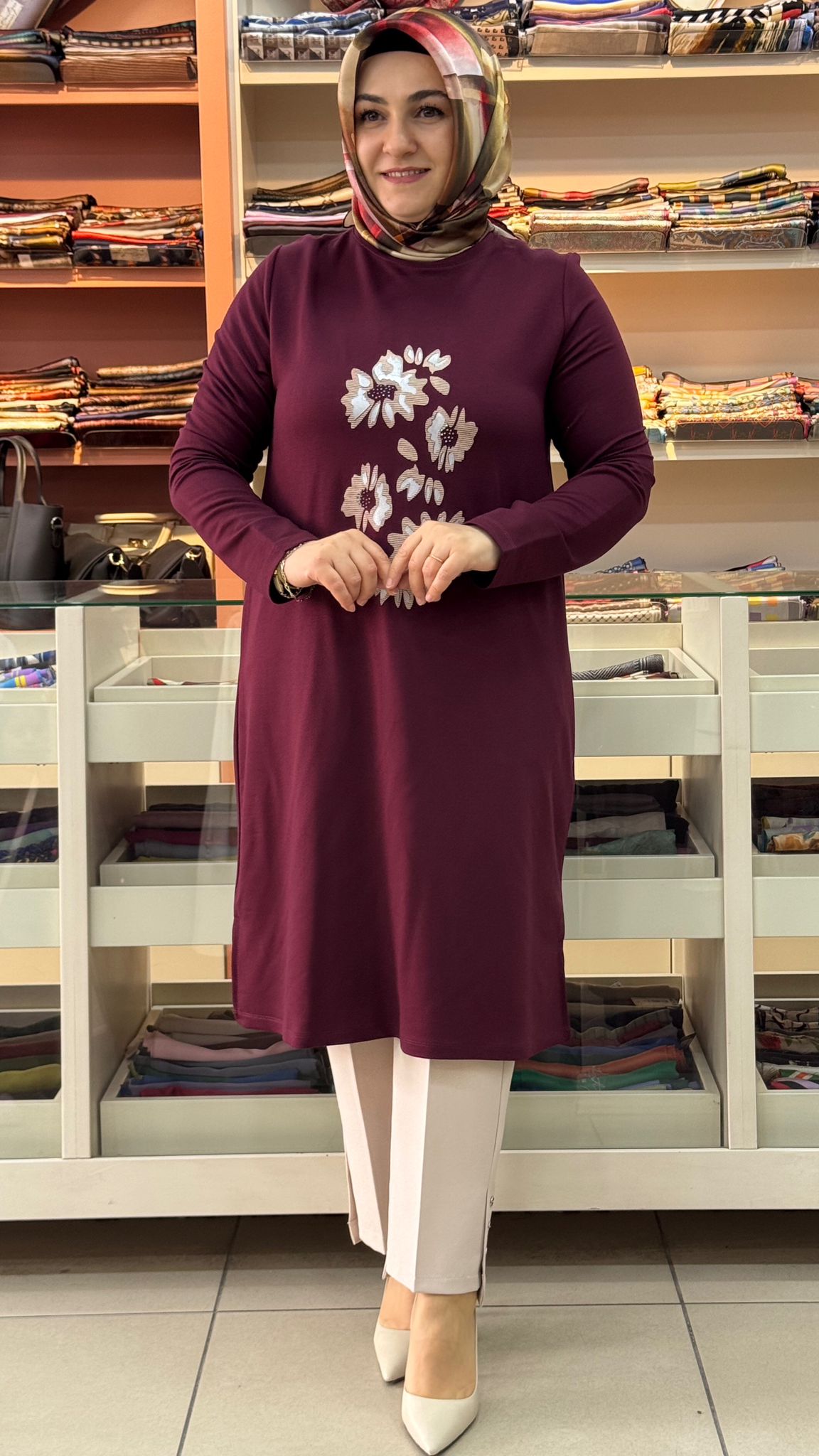 Kado - Çiçek Baskılı Tunik Bordo/262912