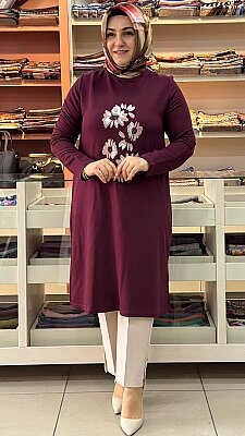 Çiçek Baskılı Tunik Bordo/262912 - Thumbnail