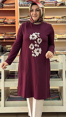 Çiçek Baskılı Tunik Bordo/262912 - Thumbnail
