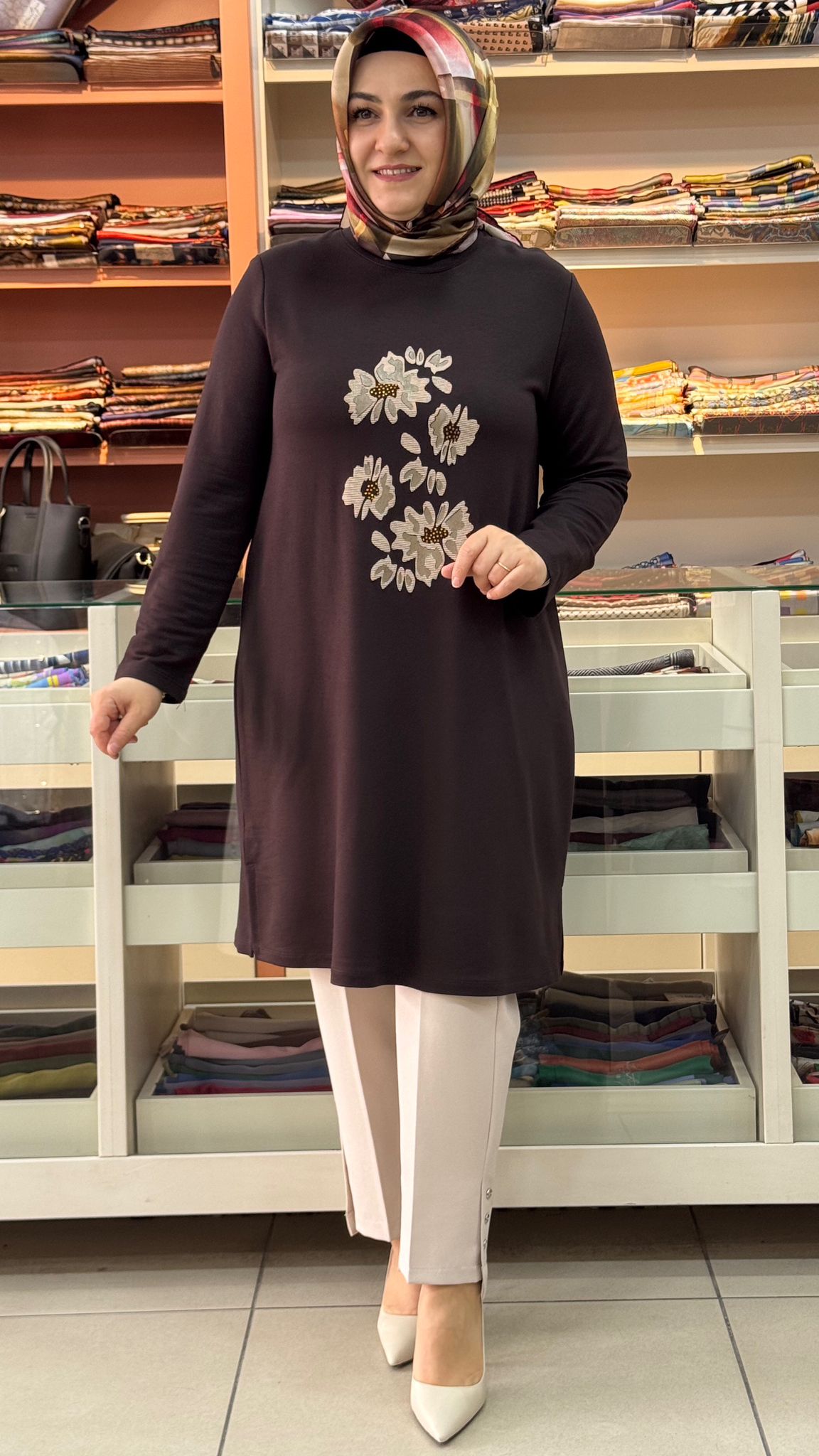 Kado - Çiçek Baskılı Tunik Acı Kahve/262912