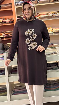 Çiçek Baskılı Tunik Acı Kahve/262912 - Thumbnail
