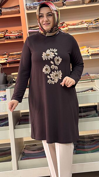 Çiçek Baskılı Tunik Acı Kahve/262912