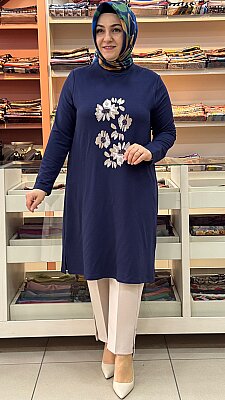 Çiçek Baskılı Tunik Lacivert/262912 - Thumbnail