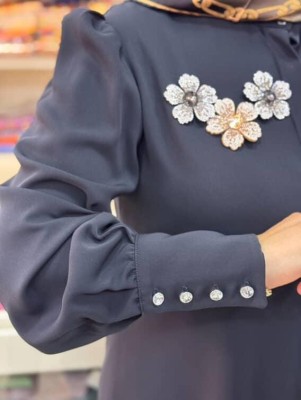 Çiçek Broş Detaylı Takım Siyah/17102 - Thumbnail