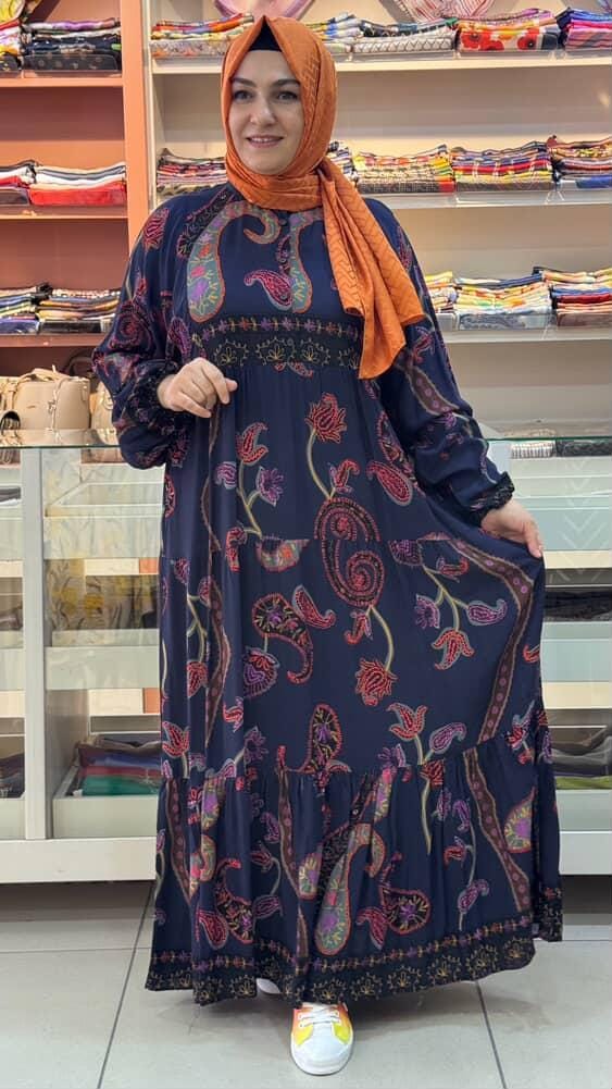 Armine Trend - Çiçek Desenli Elbise Lacivert/95700