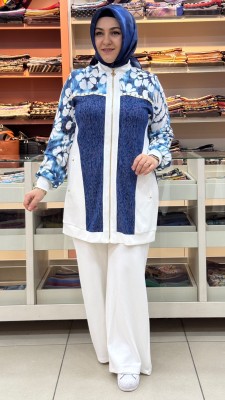 Çiçek Desenli Taşlı İkli Takım Beyaz/2787 - Thumbnail