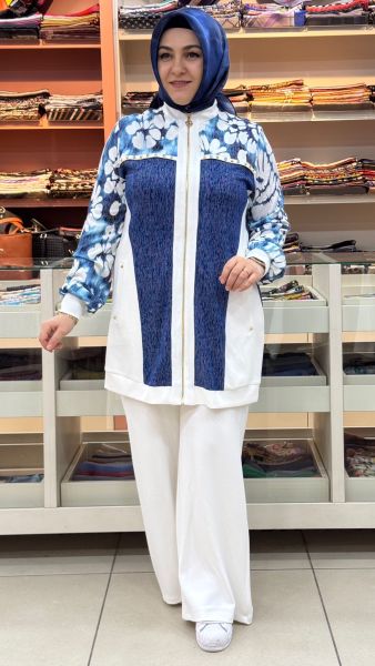 Çiçek Desenli Taşlı İkli Takım Beyaz/2787