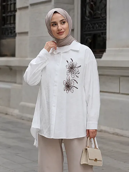 Çiçek Desenli Tunik Ekru / 3944 