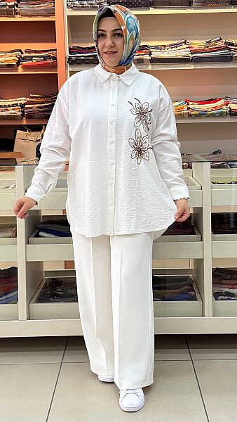 Çiçek Desenli Tunik Ekru / 3944 
