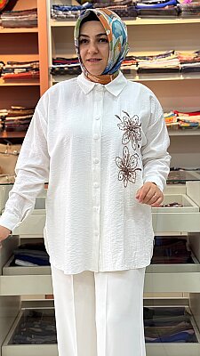 Çiçek Desenli Tunik Ekru / 3944 - Thumbnail
