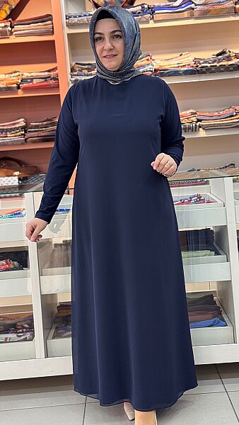 Önü Tüllü Elbise Lacivert / 3129 