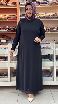 Şura - Önü Tüllü Elbise Siyah / 3129 