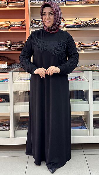 Çiçek Detaylı Elbise Siyah / 91860