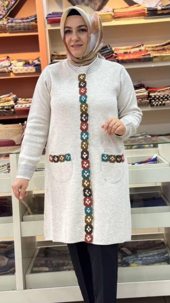 Çiçek Nakışlı Hırka Bej/9023