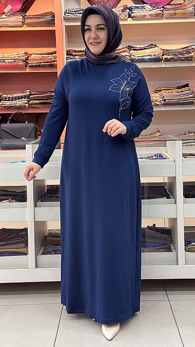 Çiçek Taş Detaylı Elbise İndigo / 268196 