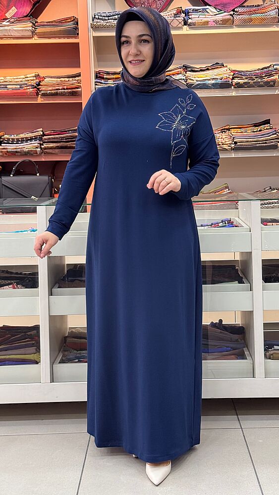 Çiçek Taş Detaylı Elbise İndigo / 268196 - 1