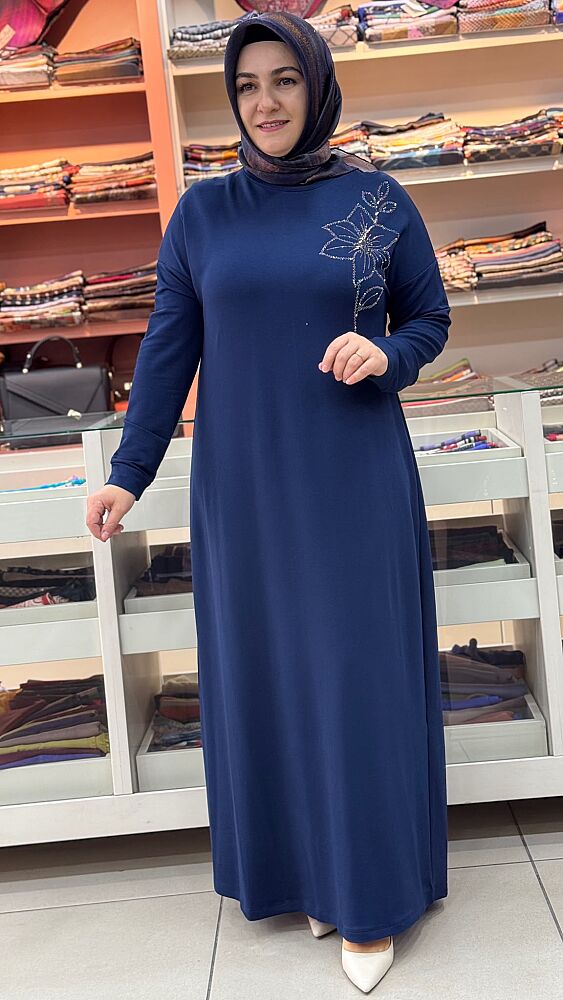 Çiçek Taş Detaylı Elbise İndigo / 268196 - 2