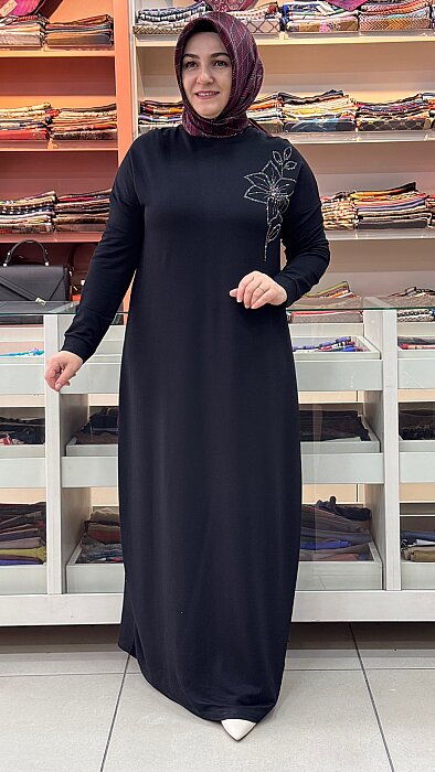 Çiçek Taş Detaylı Elbise Siyah / 268196