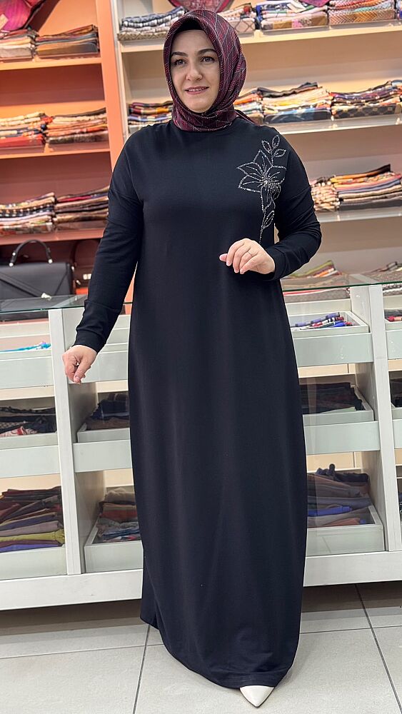 Çiçek Taş Detaylı Elbise Siyah / 268196 - 2