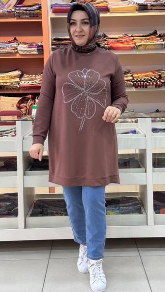Çiçek Taş Detaylı Tunik Kahve/257444