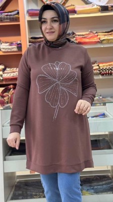 Çiçek Taş Detaylı Tunik Kahve/257444 - Thumbnail
