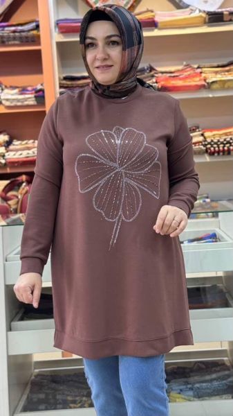 Çiçek Taş Detaylı Tunik Kahve/257444