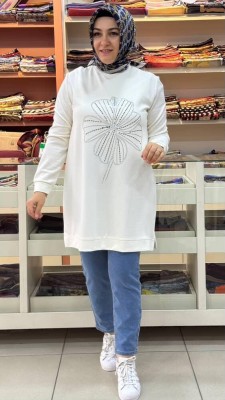 Kado - Çiçek Taş Detaylı Tunik Ekru/257444